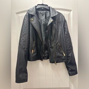 New Look Black Quilted Faux Leather Moto Jacket with Gold Hardware